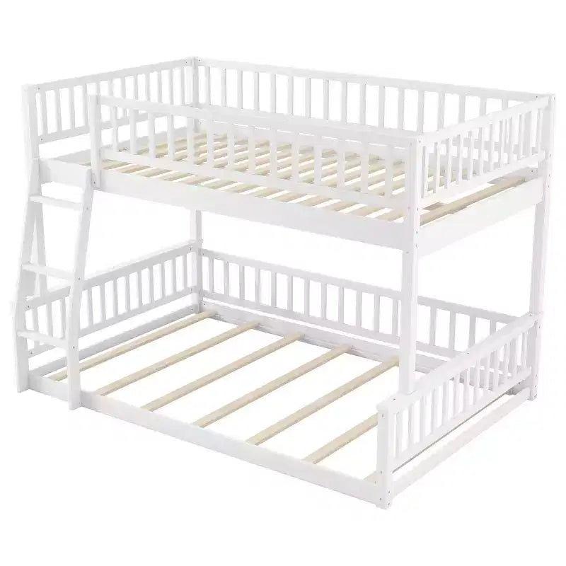 Letto a castello robusto Full XL sopra Queen, struttura resistente in MDF, design smontabile, supporto a doghe in legno e sponde di sicurezza