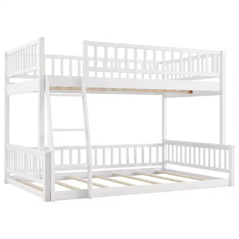 Letto a castello robusto Full XL sopra Queen, struttura resistente in MDF, design smontabile, supporto a doghe in legno e sponde di sicurezza