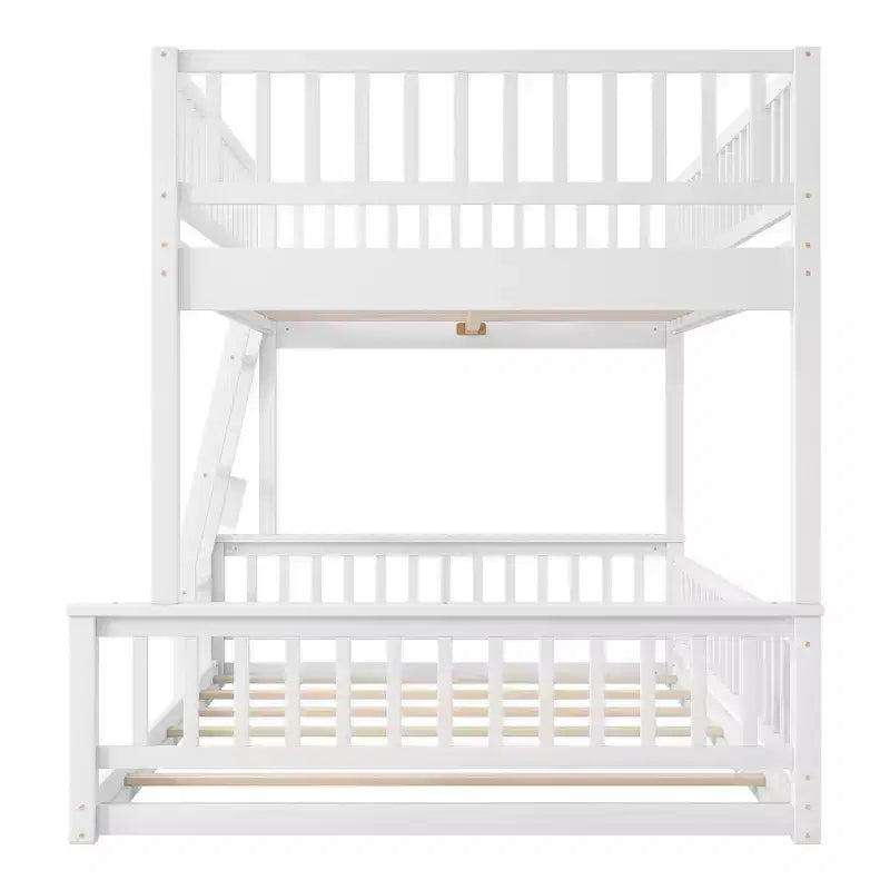 Letto a castello robusto Full XL sopra Queen, struttura resistente in MDF, design smontabile, supporto a doghe in legno e sponde di sicurezza