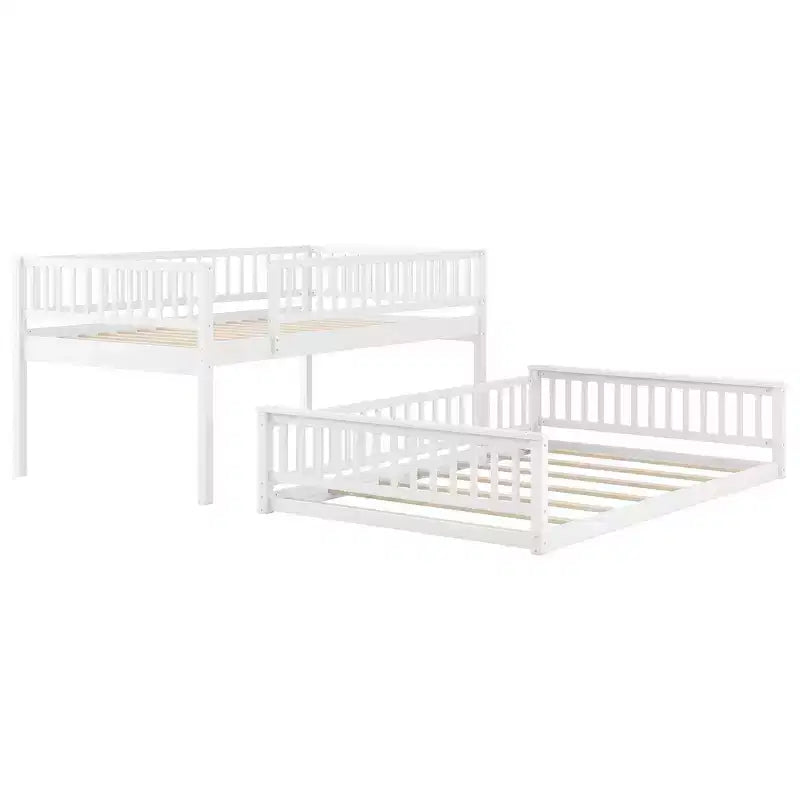 Letto a castello robusto Full XL sopra Queen, struttura resistente in MDF, design smontabile, supporto a doghe in legno e sponde di sicurezza