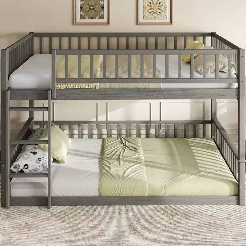 Letto a castello robusto Full XL sopra Queen, struttura resistente in MDF, design smontabile, supporto a doghe in legno e sponde di sicurezza