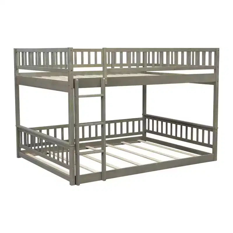 Letto a castello robusto Full XL sopra Queen, struttura resistente in MDF, design smontabile, supporto a doghe in legno e sponde di sicurezza