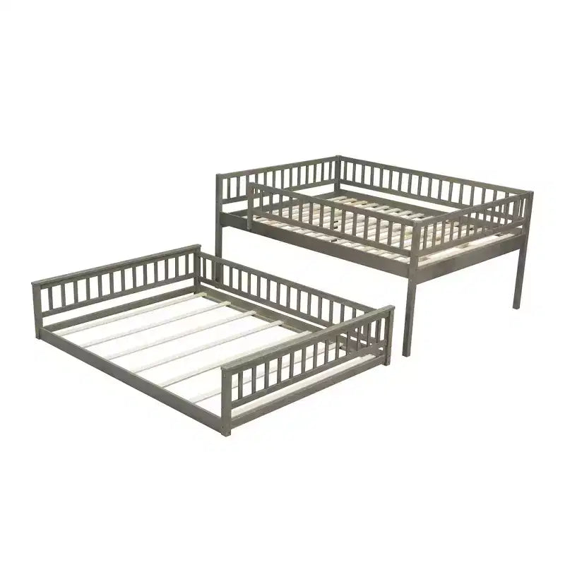 Letto a castello robusto Full XL sopra Queen, struttura resistente in MDF, design smontabile, supporto a doghe in legno e sponde di sicurezza