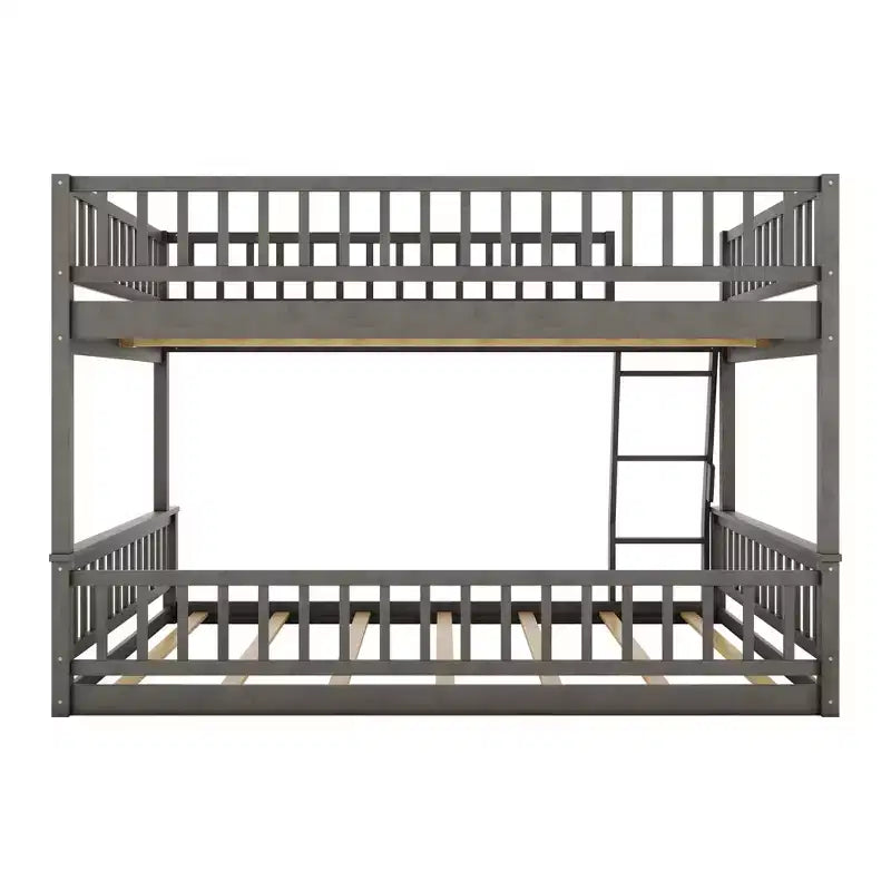 Letto a castello robusto Full XL sopra Queen, struttura resistente in MDF, design smontabile, supporto a doghe in legno e sponde di sicurezza