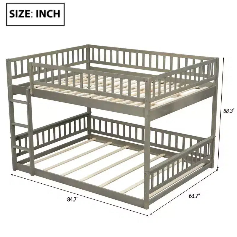 Letto a castello robusto Full XL sopra Queen, struttura resistente in MDF, design smontabile, supporto a doghe in legno e sponde di sicurezza
