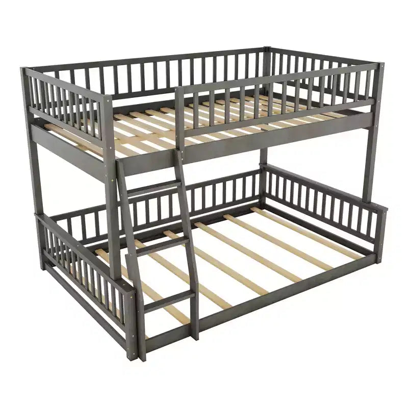 Letto a castello robusto Full XL sopra Queen, struttura resistente in MDF, design smontabile, supporto a doghe in legno e sponde di sicurezza