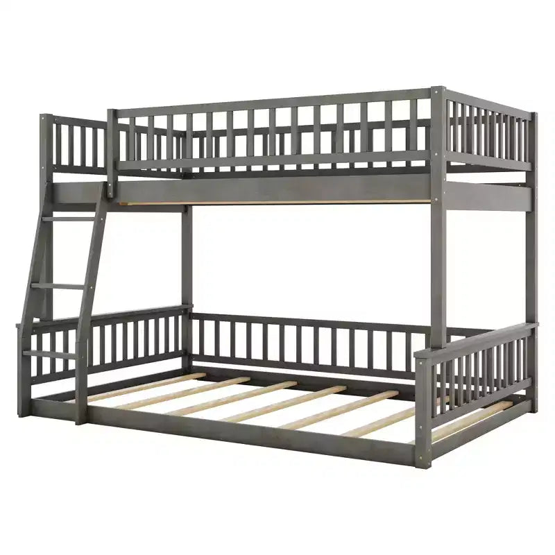 Letto a castello robusto Full XL sopra Queen, struttura resistente in MDF, design smontabile, supporto a doghe in legno e sponde di sicurezza