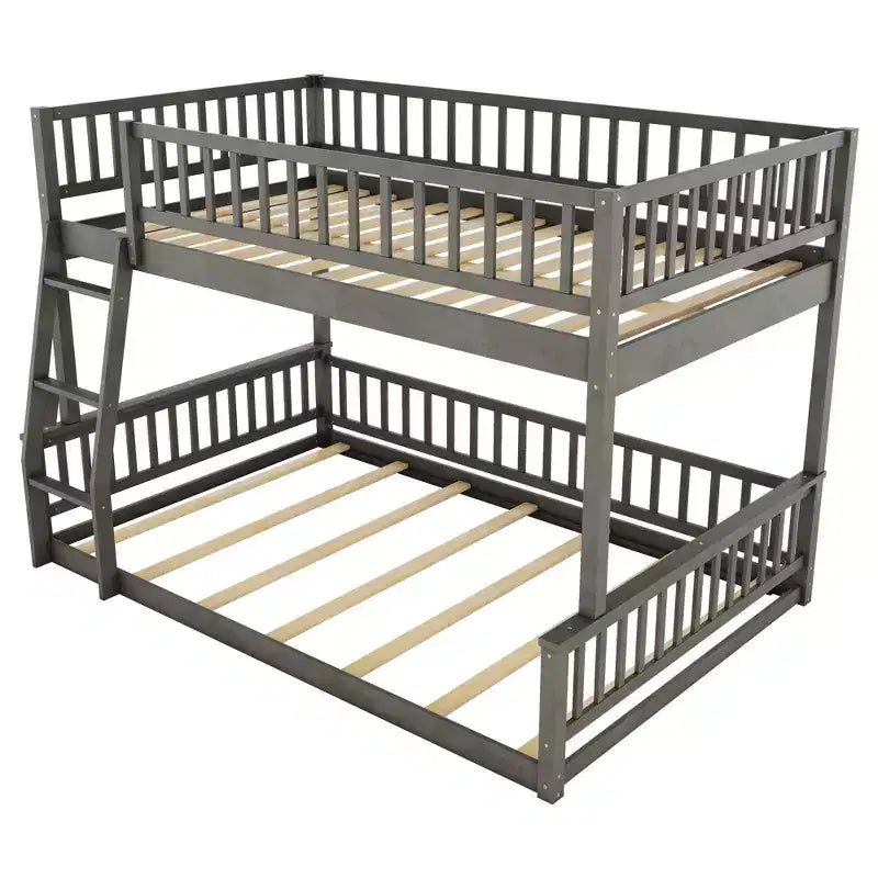Letto a castello robusto Full XL sopra Queen, struttura resistente in MDF, design smontabile, supporto a doghe in legno e sponde di sicurezza