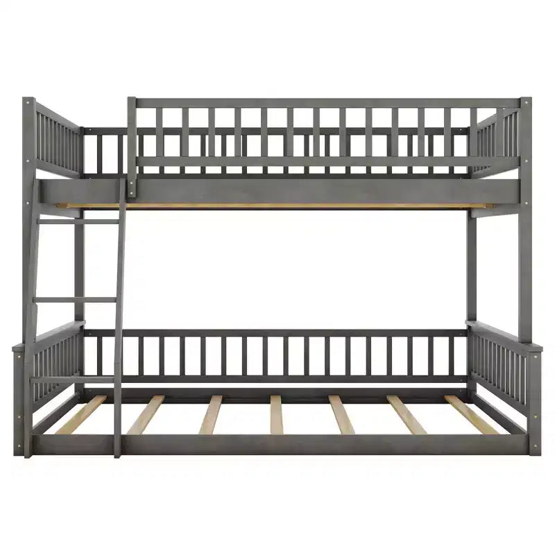 Letto a castello robusto Full XL sopra Queen, struttura resistente in MDF, design smontabile, supporto a doghe in legno e sponde di sicurezza