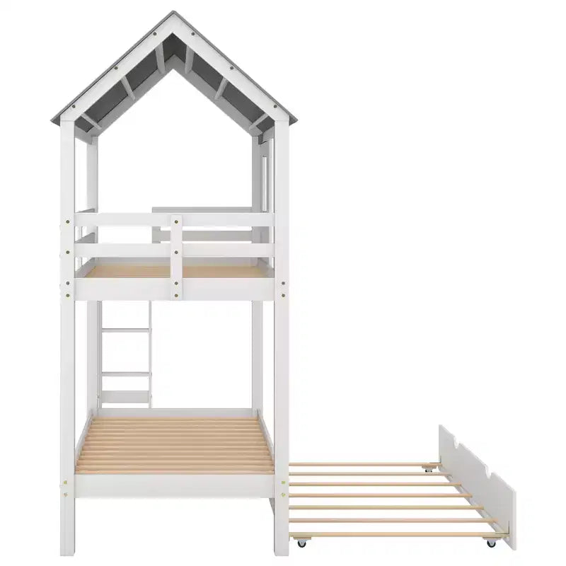 Letto a castello Roof per materassi singoli con letto estraibile - bianco