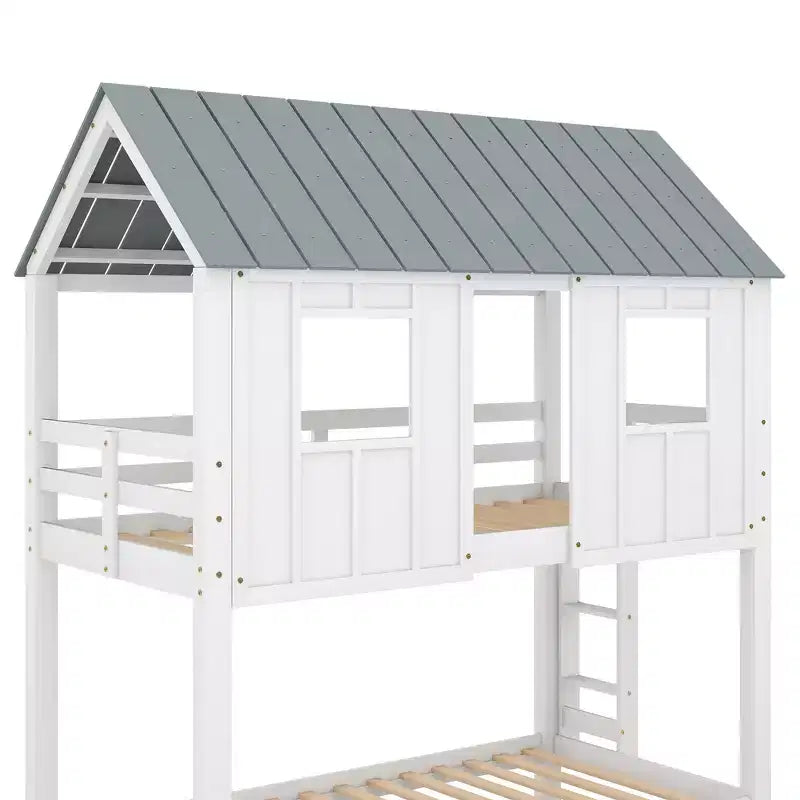 Letto a castello Roof per materassi singoli con letto estraibile - bianco