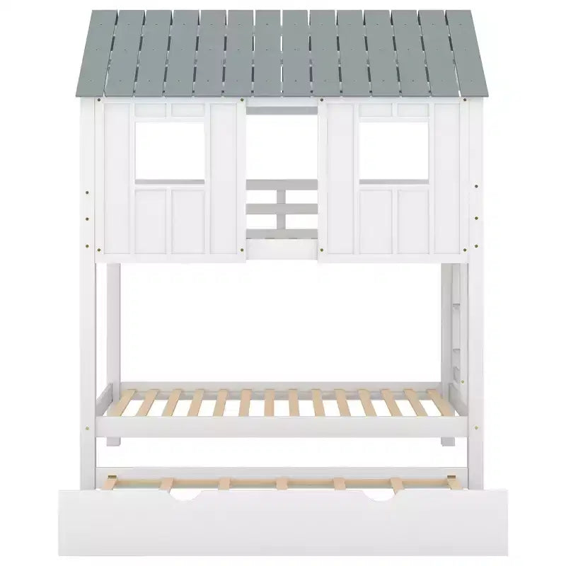 Letto a castello Roof per materassi singoli con letto estraibile - bianco