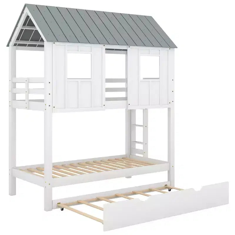 Letto a castello Roof per materassi singoli con letto estraibile - bianco