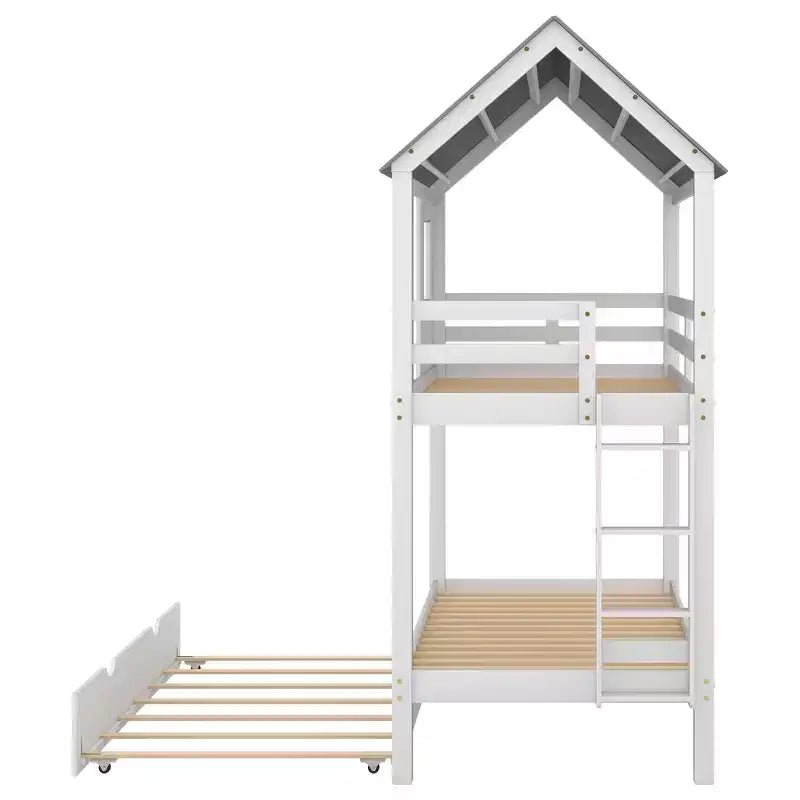Letto a castello Roof per materassi singoli con letto estraibile - bianco