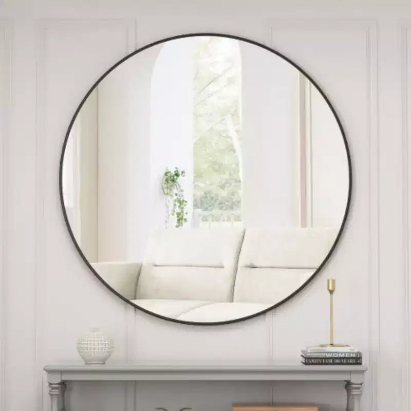 39 Black Circular Wall Mirror: Metal Frame, Round Vanity, Dressing - Stylish for Bath, Living, Bed