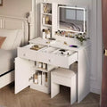 Vanity Desk with 3 Color Adjustable Mirror, Makeup Vanity with Stool and Ample Storage, Compact Vanity for Living Room, Bedroom, White