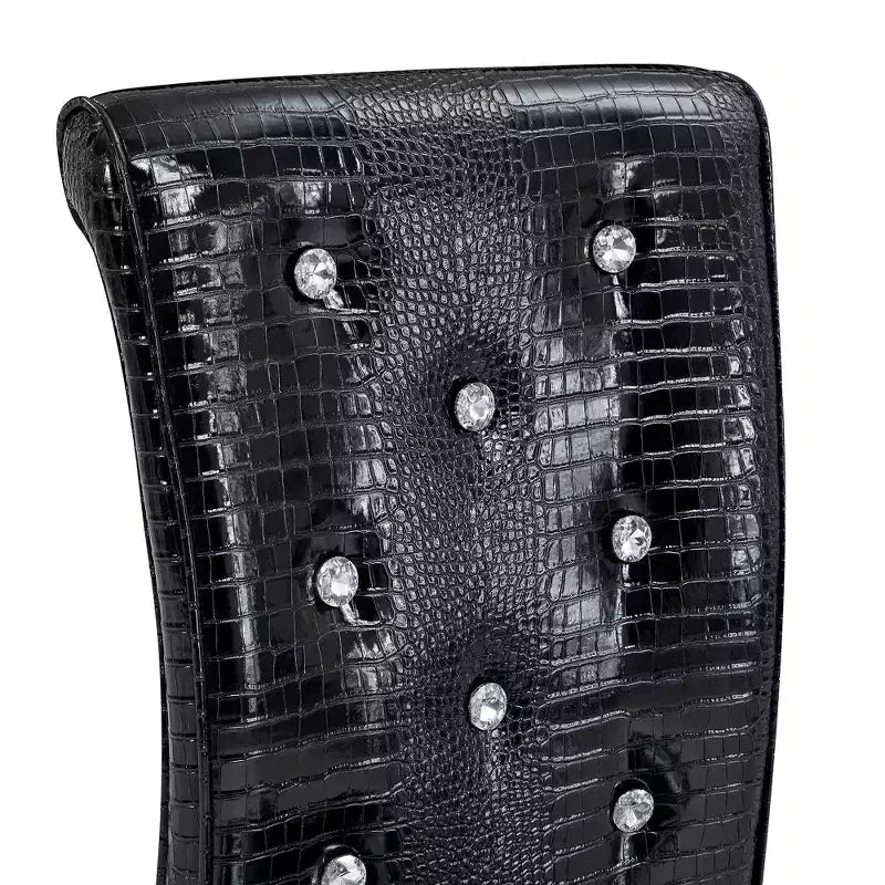 2PCS Alligator Skin Kitchen Chairs with Crystal Buckle,PVC Leather Dining Chairs with Electroplated Bow Legs,400 lbs Capacity