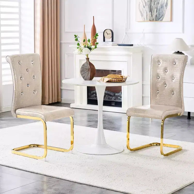 2PCS Alligator Skin Kitchen Chairs with Crystal Buckle,PVC Leather Dining Chairs with Electroplated Bow Legs,400 lbs Capacity