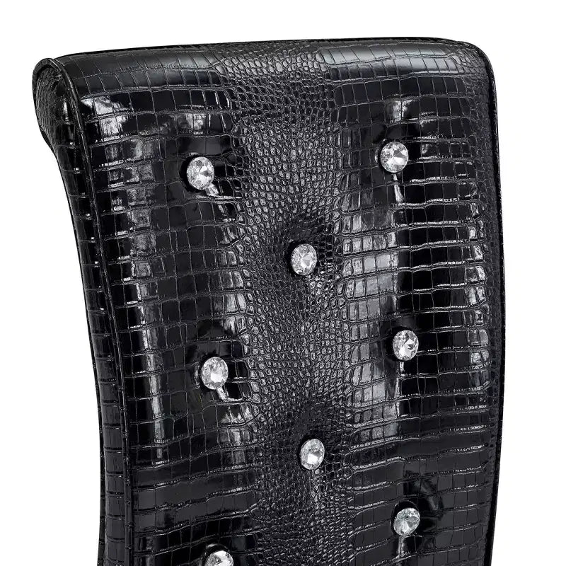 2PCS Alligator Skin Kitchen Chairs with Crystal Buckle,PVC Leather Dining Chairs with Electroplated Bow Legs,400 lbs Capacity