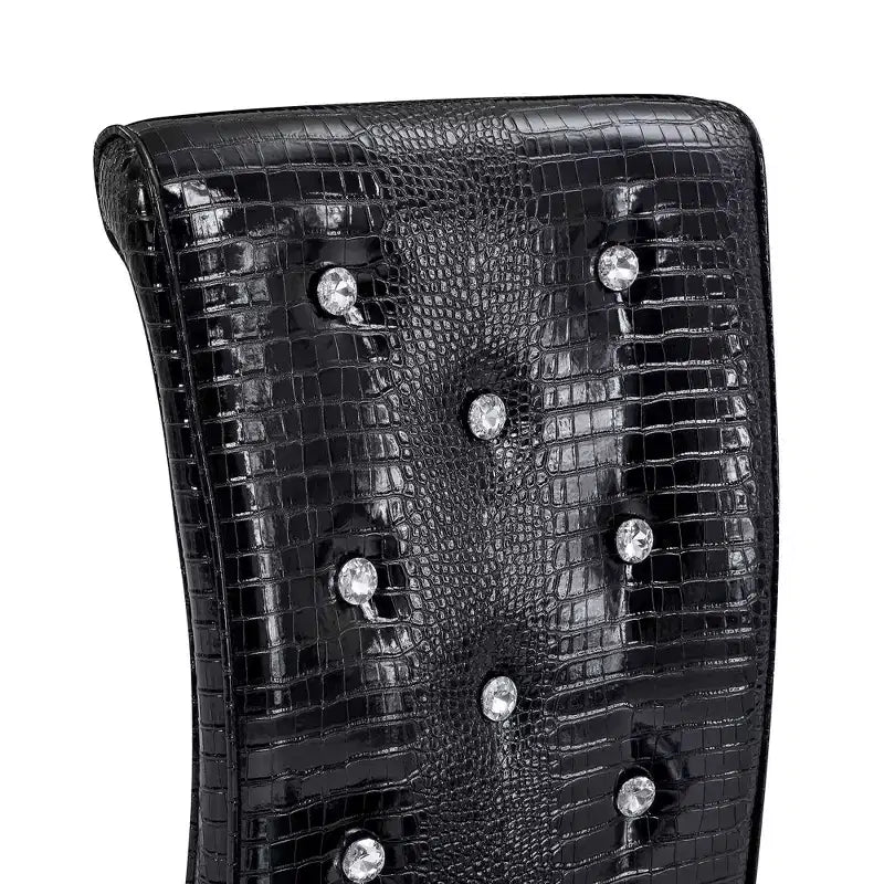 2PCS Alligator Skin Kitchen Chairs with Crystal Buckle,PVC Leather Dining Chairs with Electroplated Bow Legs,400 lbs Capacity