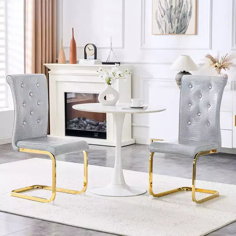 2PCS Alligator Skin Kitchen Chairs with Crystal Buckle,PVC Leather Dining Chairs with Electroplated Bow Legs,400 lbs Capacity