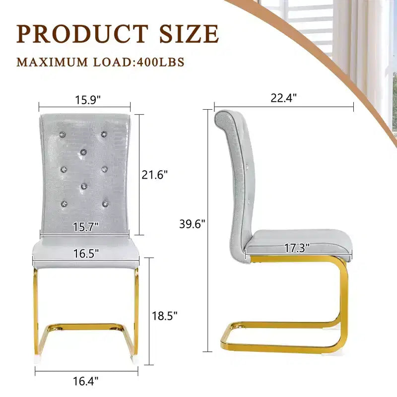 2PCS Alligator Skin Kitchen Chairs with Crystal Buckle,PVC Leather Dining Chairs with Electroplated Bow Legs,400 lbs Capacity