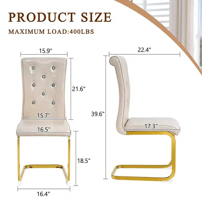 2PCS Alligator Skin Kitchen Chairs with Crystal Buckle,PVC Leather Dining Chairs with Electroplated Bow Legs,400 lbs Capacity
