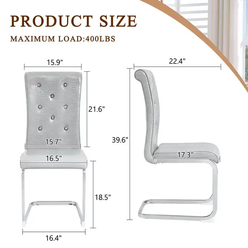 2PCS Alligator Skin Kitchen Chairs with Crystal Buckle,PVC Leather Dining Chairs with Electroplated Bow Legs,400 lbs Capacity