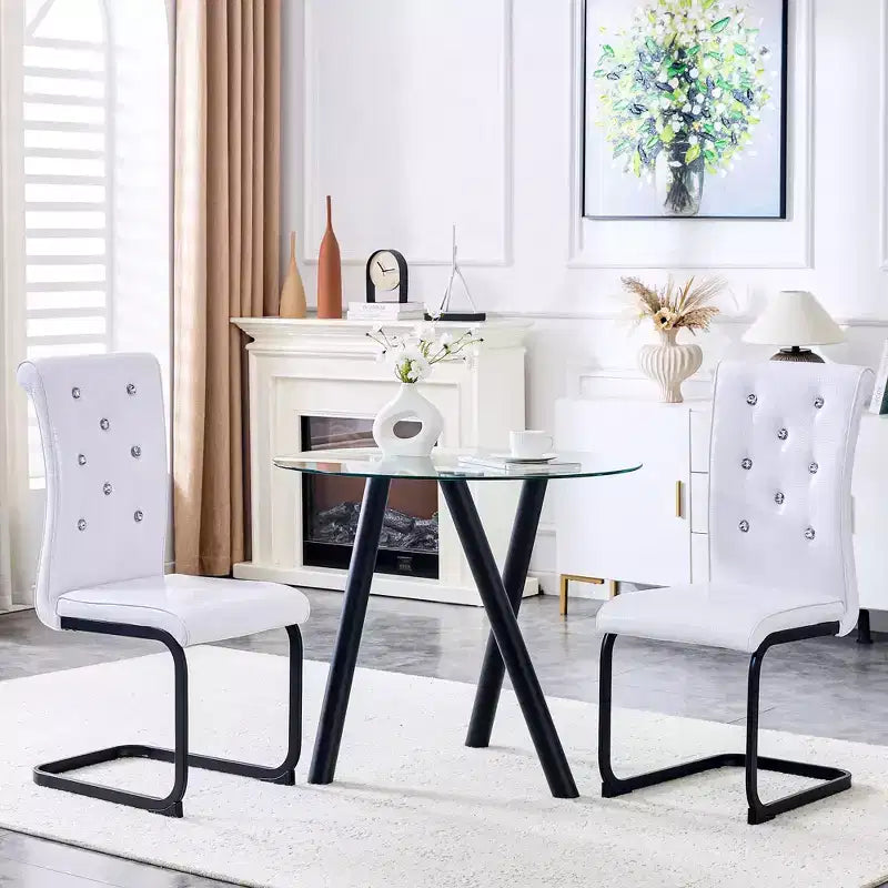 2PCS Alligator Skin Kitchen Chairs with Crystal Buckle,PVC Leather Dining Chairs with Electroplated Bow Legs,400 lbs Capacity