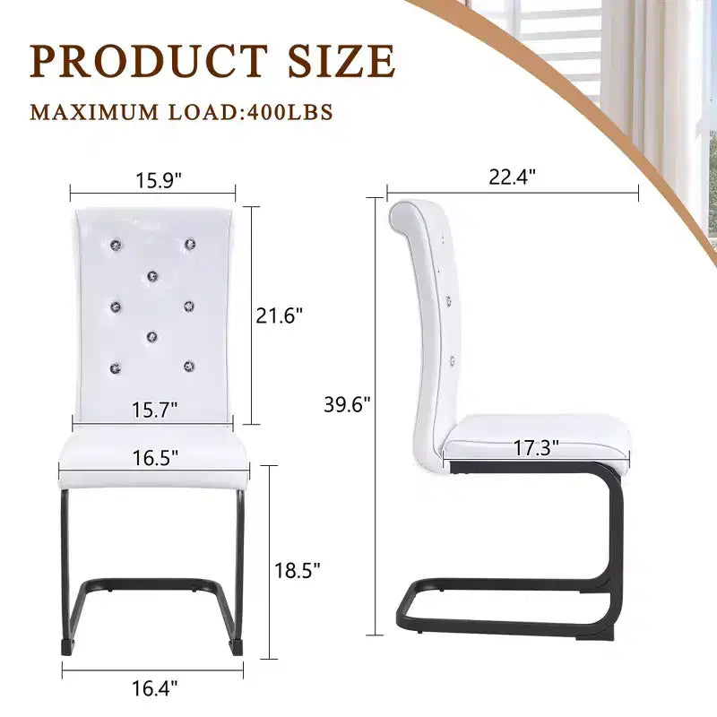 2PCS Alligator Skin Kitchen Chairs with Crystal Buckle,PVC Leather Dining Chairs with Electroplated Bow Legs,400 lbs Capacity