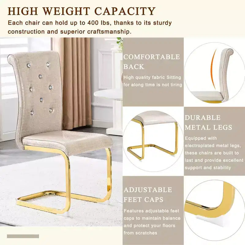 2PCS Alligator Skin Kitchen Chairs with Crystal Buckle,PVC Leather Dining Chairs with Electroplated Bow Legs,400 lbs Capacity