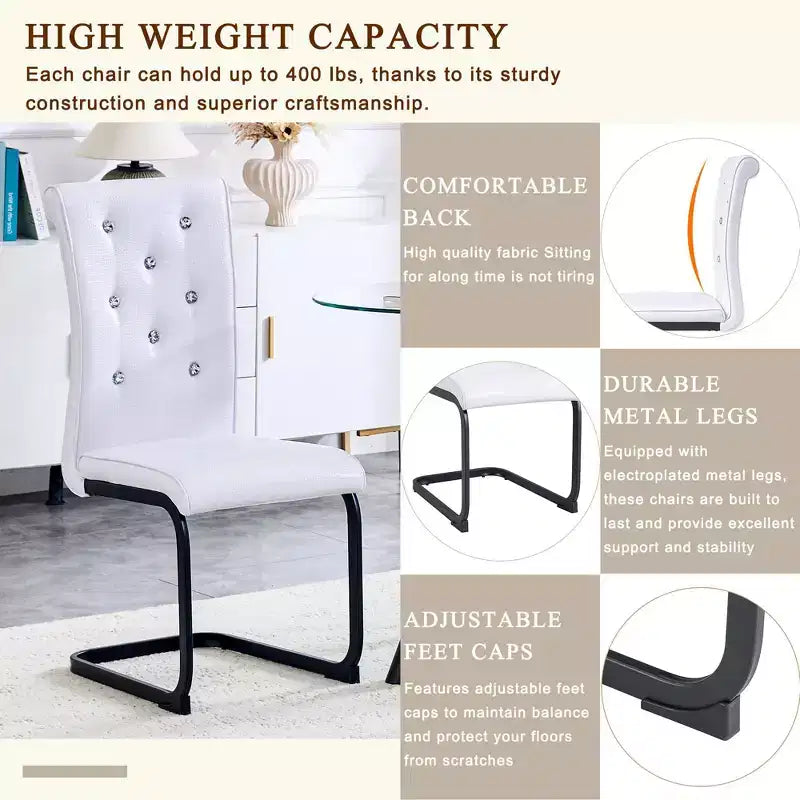 2PCS Alligator Skin Kitchen Chairs with Crystal Buckle,PVC Leather Dining Chairs with Electroplated Bow Legs,400 lbs Capacity