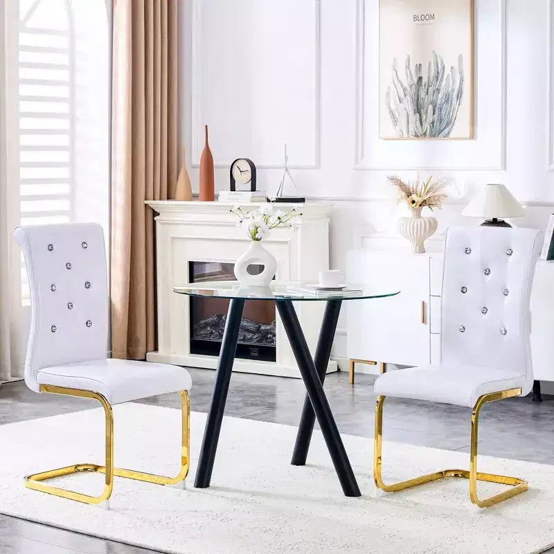 2PCS Alligator Skin Kitchen Chairs with Crystal Buckle,PVC Leather Dining Chairs with Electroplated Bow Legs,400 lbs Capacity