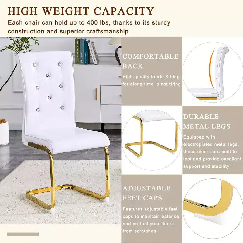 2PCS Alligator Skin Kitchen Chairs with Crystal Buckle,PVC Leather Dining Chairs with Electroplated Bow Legs,400 lbs Capacity