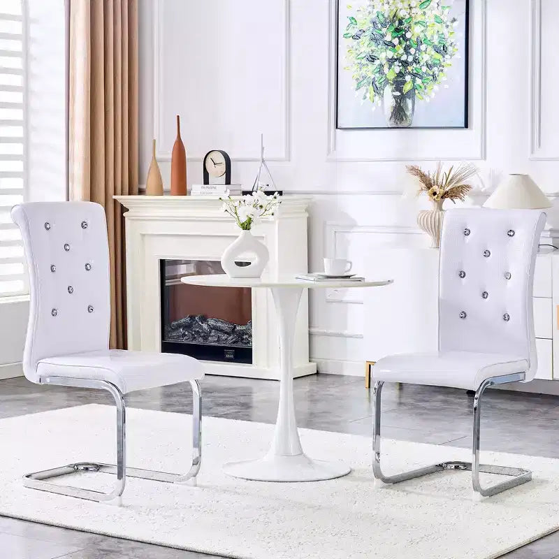 2PCS Alligator Skin Kitchen Chairs with Crystal Buckle,PVC Leather Dining Chairs with Electroplated Bow Legs,400 lbs Capacity