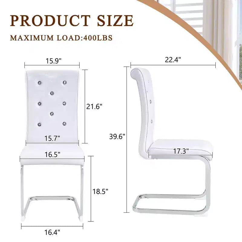 2PCS Alligator Skin Kitchen Chairs with Crystal Buckle,PVC Leather Dining Chairs with Electroplated Bow Legs,400 lbs Capacity