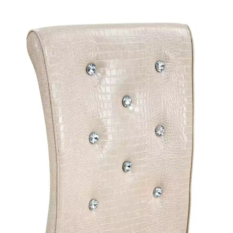 2PCS Alligator Skin Kitchen Chairs with Crystal Buckle,PVC Leather Dining Chairs with Electroplated Bow Legs,400 lbs Capacity