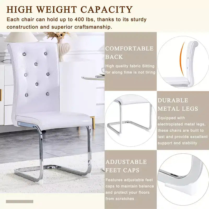 2PCS Alligator Skin Kitchen Chairs with Crystal Buckle,PVC Leather Dining Chairs with Electroplated Bow Legs,400 lbs Capacity