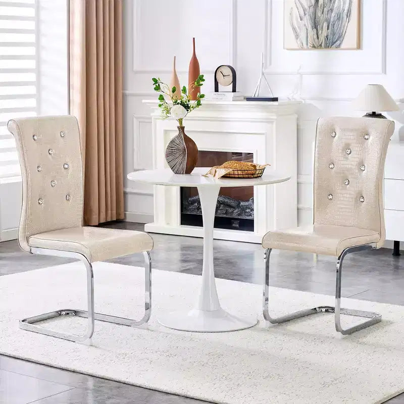 2PCS Alligator Skin Kitchen Chairs with Crystal Buckle,PVC Leather Dining Chairs with Electroplated Bow Legs,400 lbs Capacity