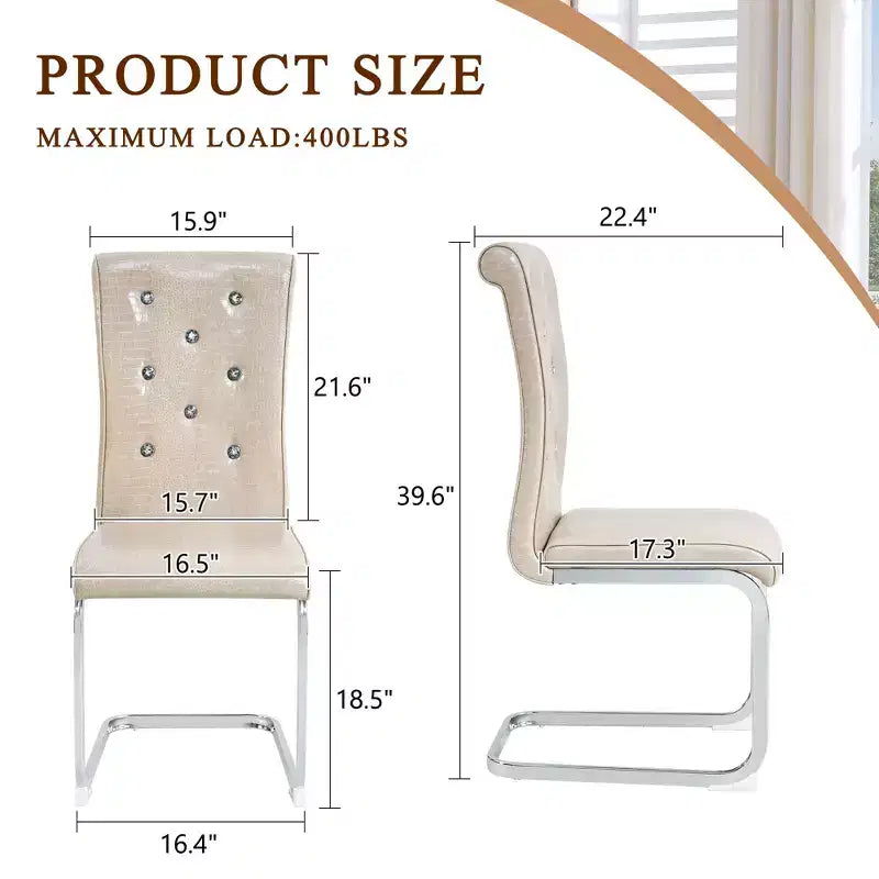 2PCS Alligator Skin Kitchen Chairs with Crystal Buckle,PVC Leather Dining Chairs with Electroplated Bow Legs,400 lbs Capacity
