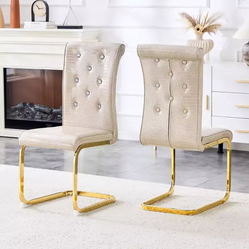 2PCS Alligator Skin Kitchen Chairs with Crystal Buckle,PVC Leather Dining Chairs with Electroplated Bow Legs,400 lbs Capacity
