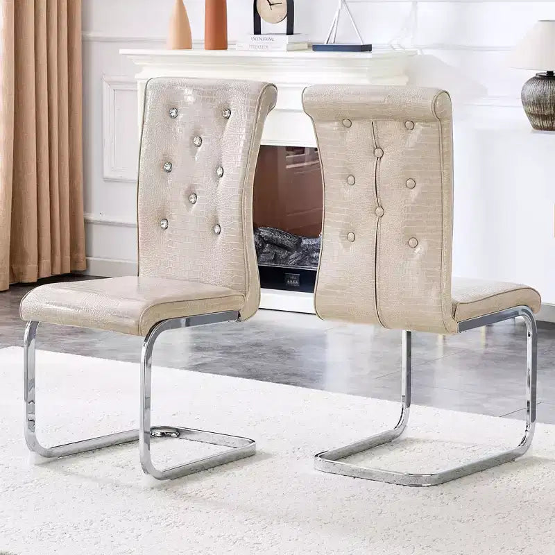 2PCS Alligator Skin Kitchen Chairs with Crystal Buckle,PVC Leather Dining Chairs with Electroplated Bow Legs,400 lbs Capacity