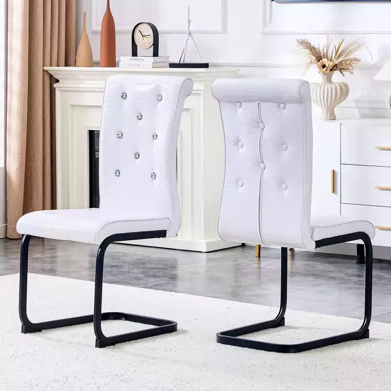 2PCS Alligator Skin Kitchen Chairs with Crystal Buckle,PVC Leather Dining Chairs with Electroplated Bow Legs,400 lbs Capacity