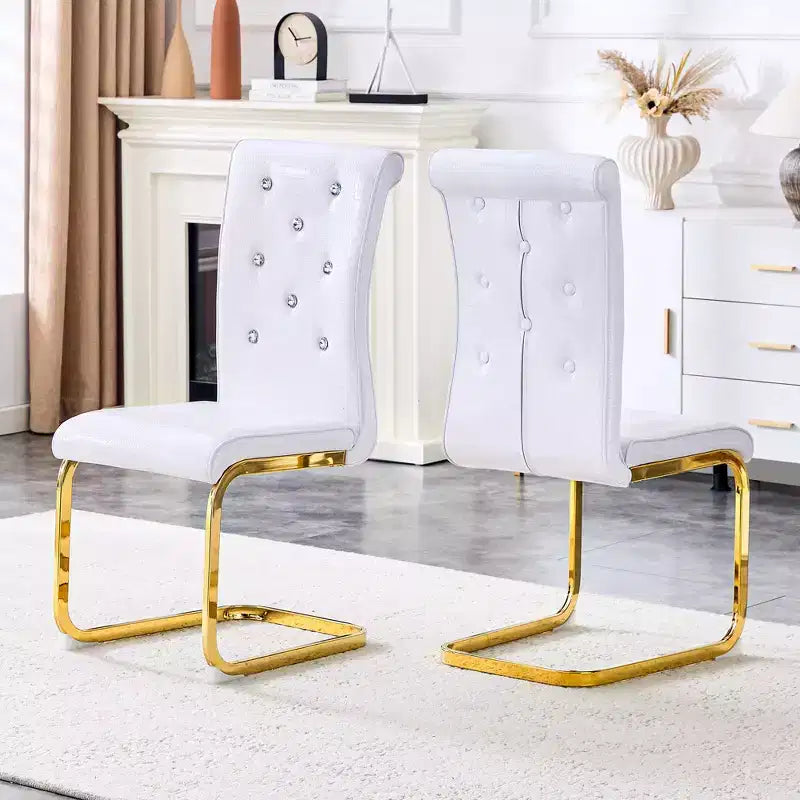 2PCS Alligator Skin Kitchen Chairs with Crystal Buckle,PVC Leather Dining Chairs with Electroplated Bow Legs,400 lbs Capacity