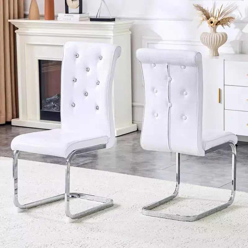 2PCS Alligator Skin Kitchen Chairs with Crystal Buckle,PVC Leather Dining Chairs with Electroplated Bow Legs,400 lbs Capacity