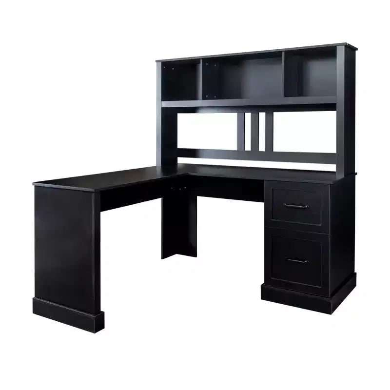 59.84 Home Office Computer Desk,Writing Desk with Hutch,2 Drawers & 2-Tier Open Shelf,Large Workstation for Study,Office,Living Room