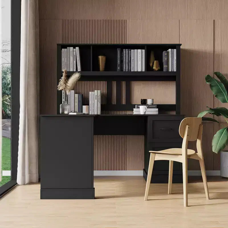 59.84 Home Office Computer Desk,Writing Desk with Hutch,2 Drawers & 2-Tier Open Shelf,Large Workstation for Study,Office,Living Room