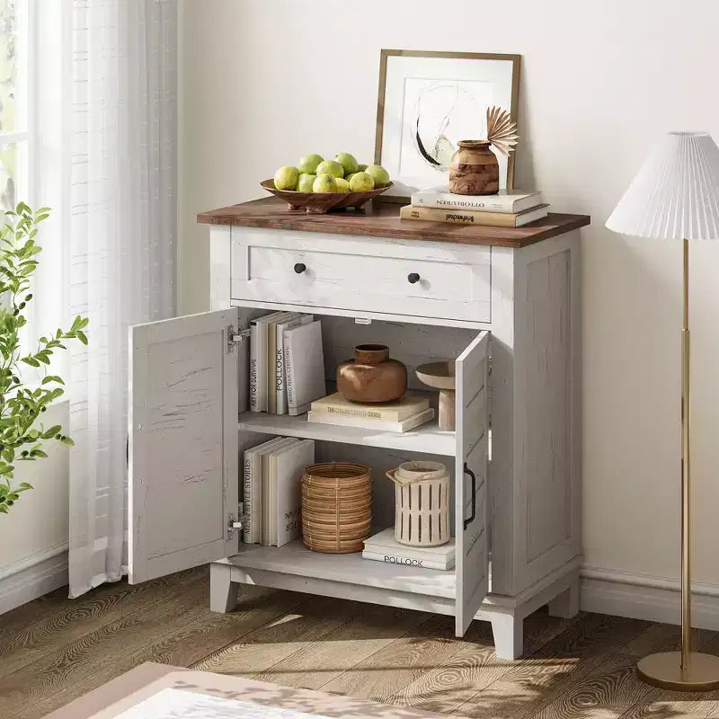 Farmhouse Sideboard Buffet Cabinet with 3-Tiers Adjustable Shelf for Dining Room, Bathroom