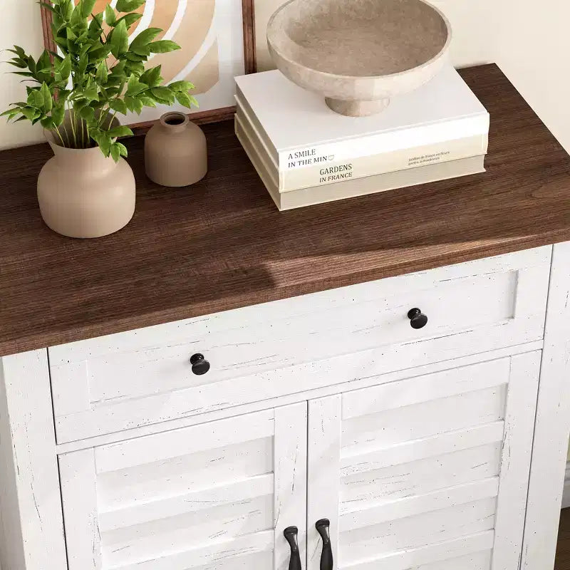 Farmhouse Sideboard Buffet Cabinet with 3-Tiers Adjustable Shelf for Dining Room, Bathroom