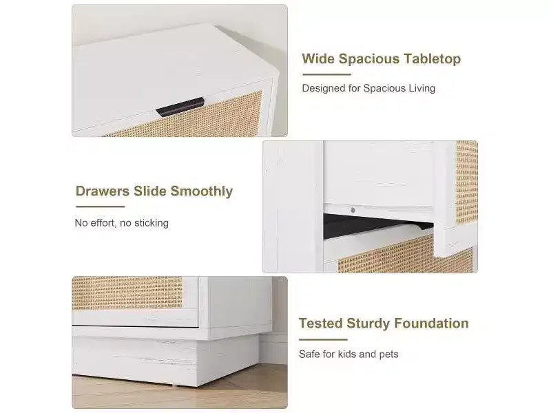 Rattan 6-Drawer Dresser, 47in Wide Chest of Drawers with Metal Handles & Sturdy Wooden Base for Bedroom, Living Room, Nursery, Closet